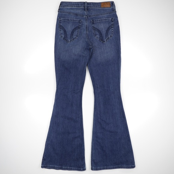 Hollister Women's High Rise Medium Wash Stretch Distressed Denim Flare Jeans 32 - Picture 4 of 11